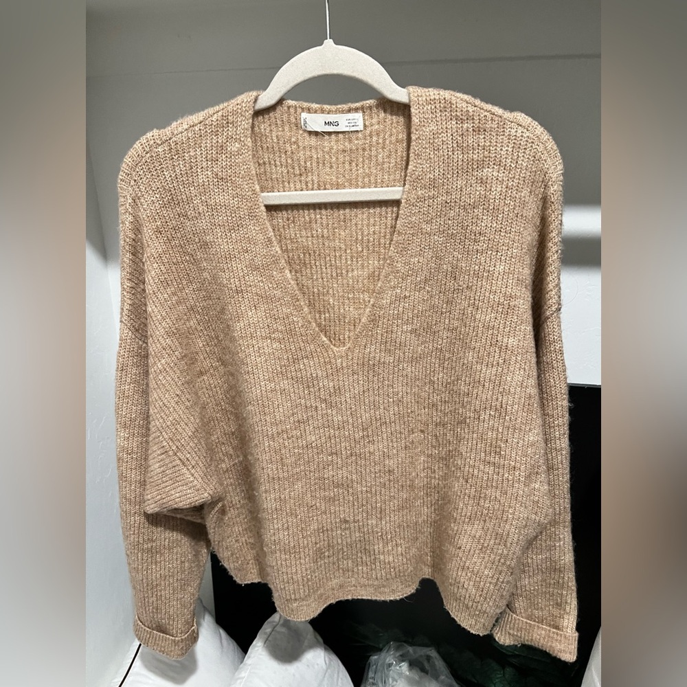Mango Women's V-Neck Sweater in Beige